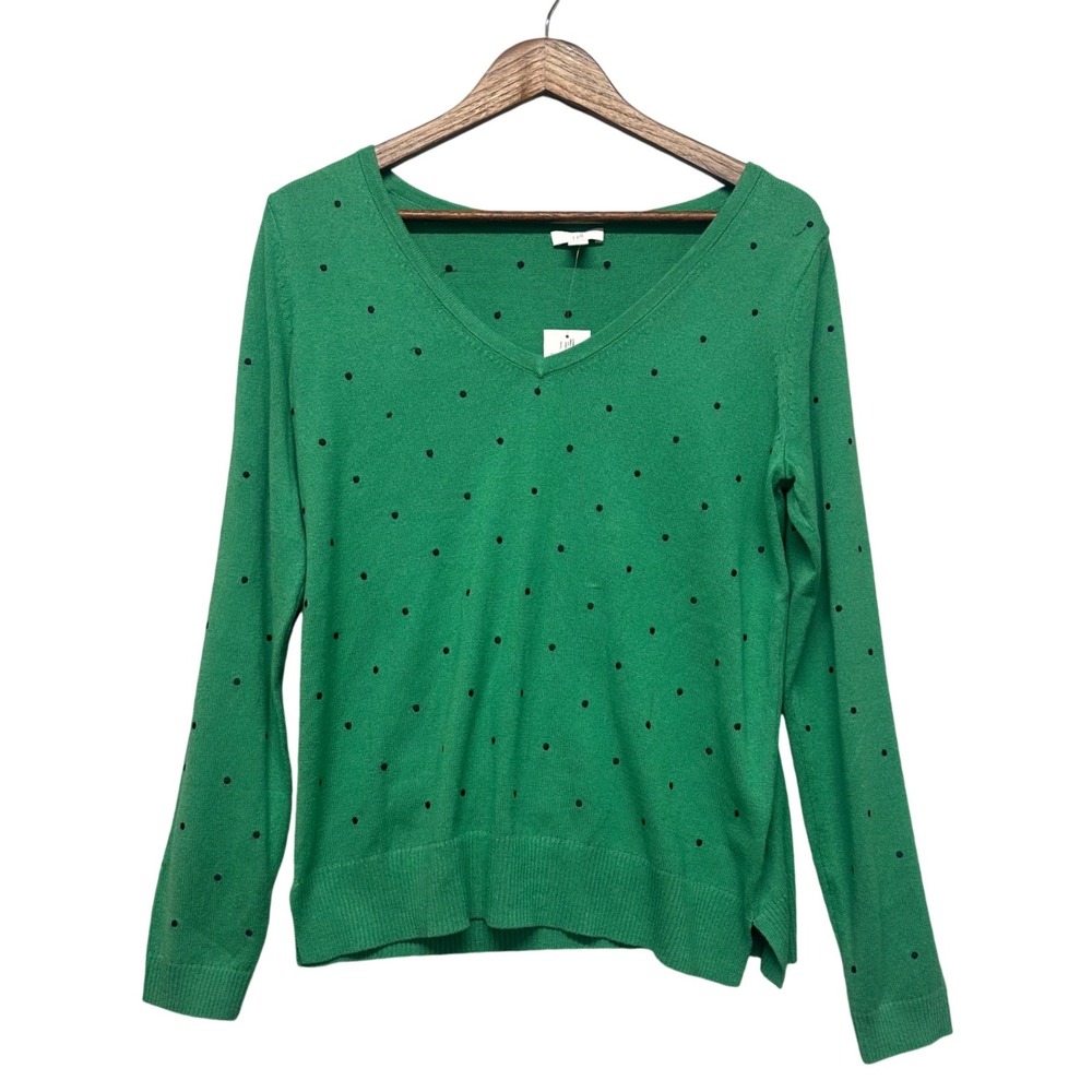J Jill Womens Size S  Pullover Sweater Polka Dot V-Neck Kelly Green NWT $89 Prep